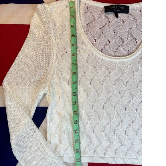 RAG & BONE Crocheted Crop Summer Sweater Womens (M) Boho White Soft Lightweight - Picture 6 of 9